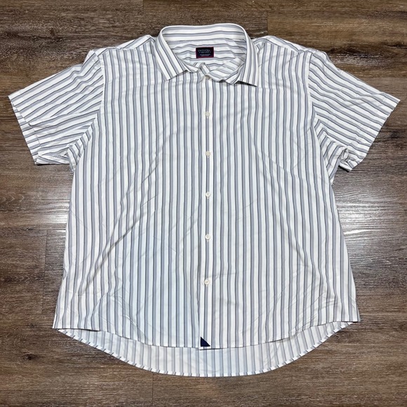 UNTUCKit Shirt Mens 3XL Short Sleeve Stripe Button Down White Gray Preppy Casual - Picture 2 of 6